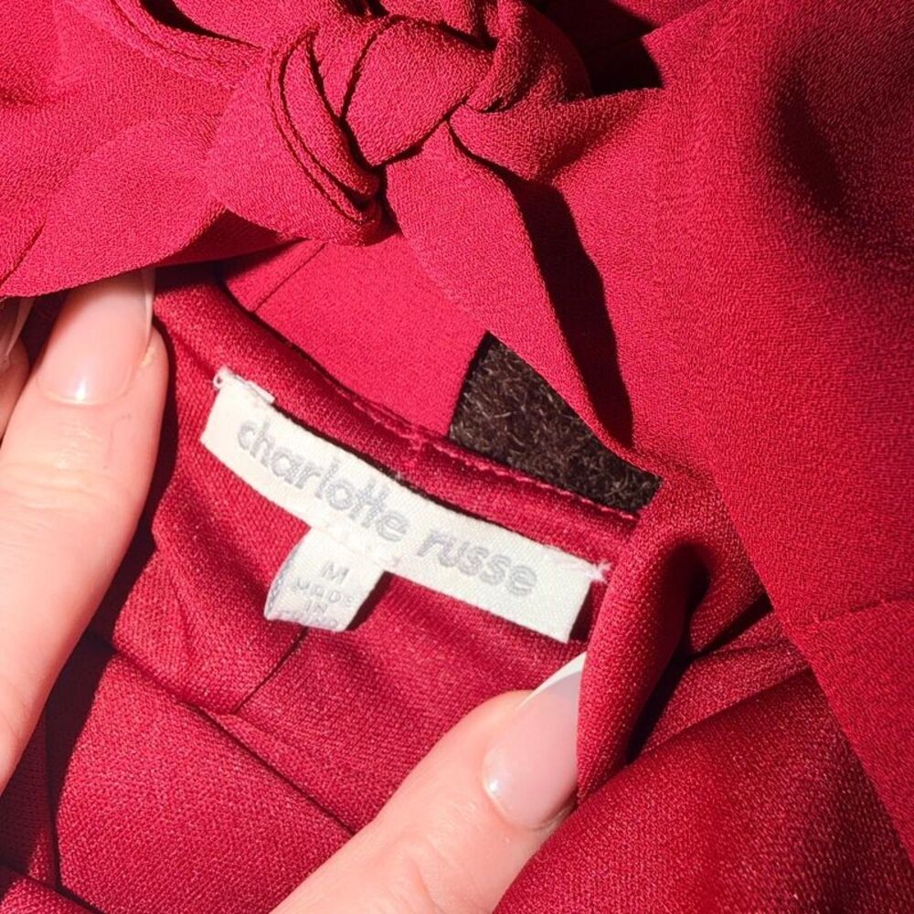 Charlotte Russe Maroon Mock Neck Open Back Bell Sleeve Mini Dress Sz Medium